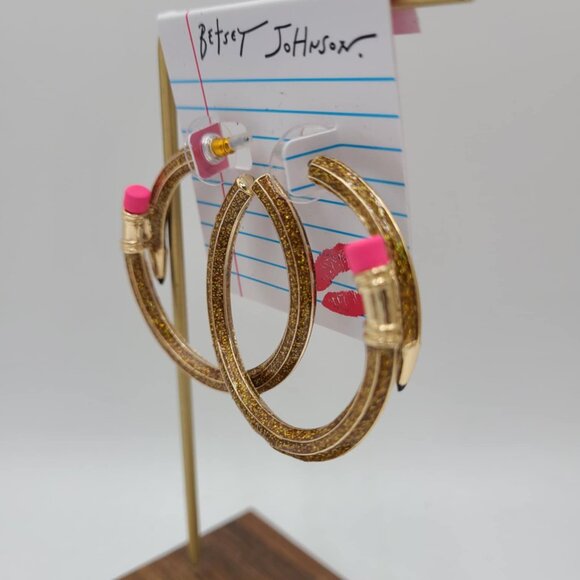 Betsey Johnson Book Smart Pencil Hoop Earrings NWT! NEW! - Picture 5 of 6